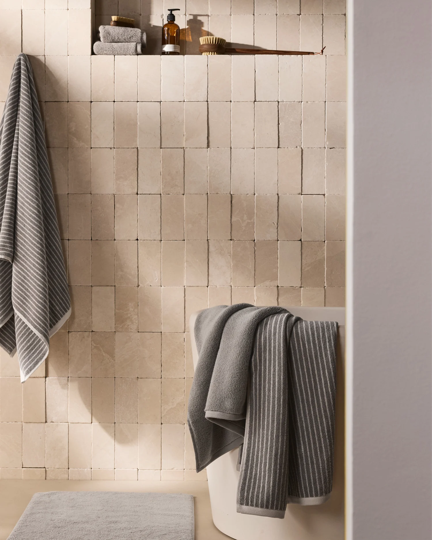 6+6 Pinstripe Bath Bundle -Pebble and Dove - Image 4