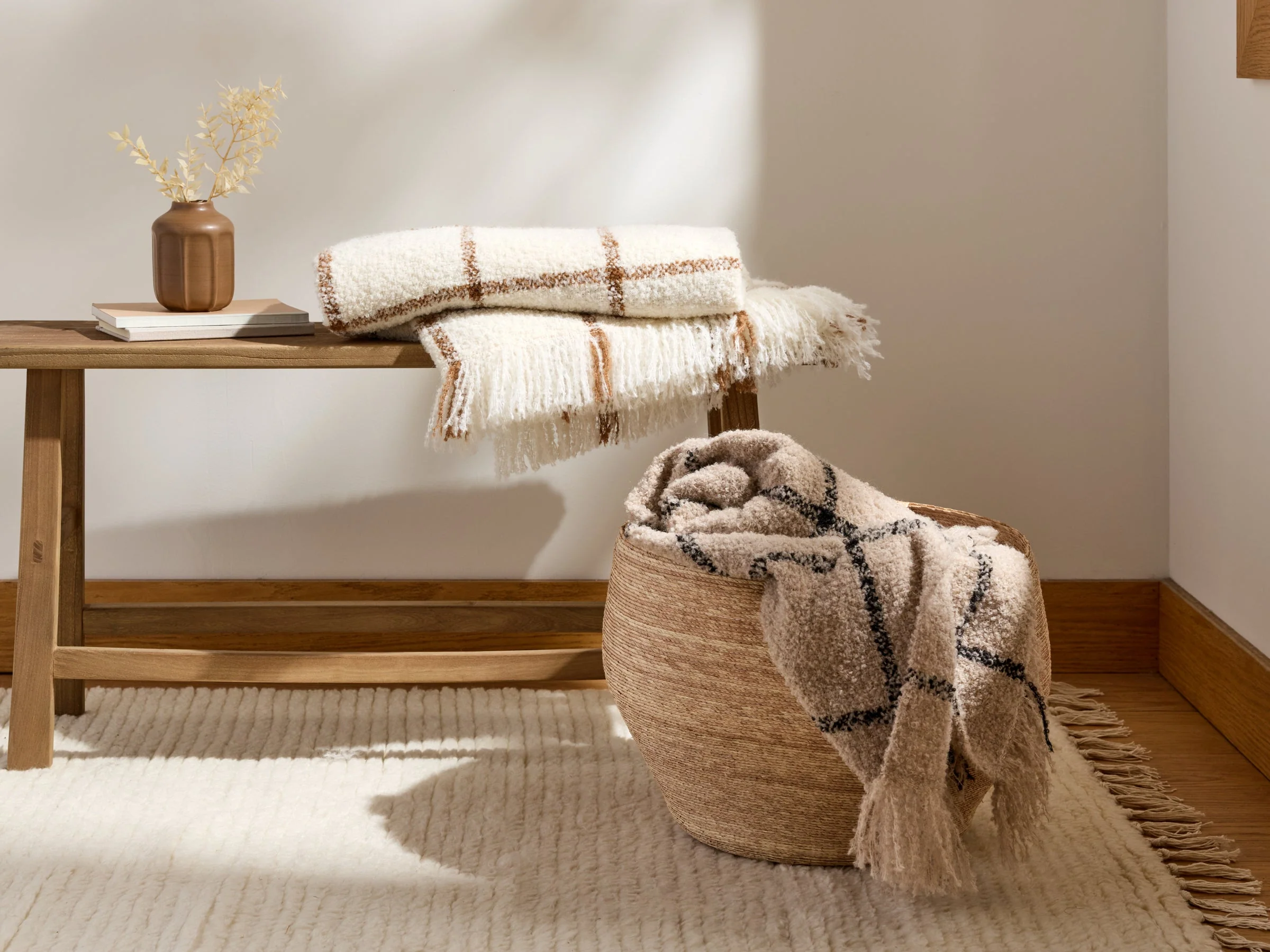 Alpaca Boucle Windowpane Throw - FINAL SALE (Cream with Tobacco) - Image 2