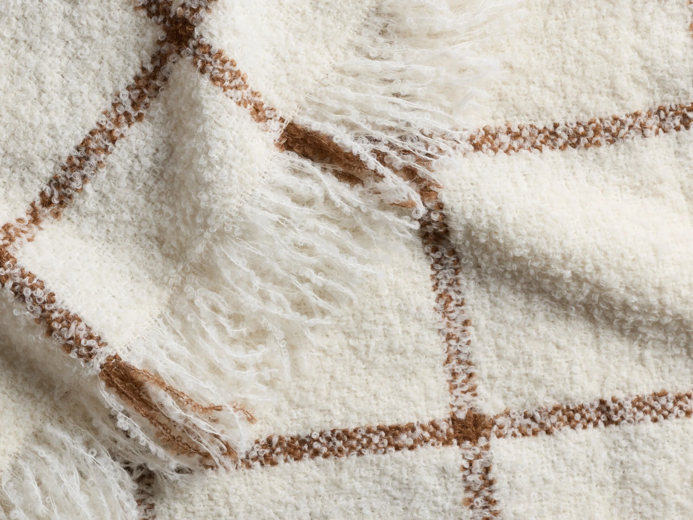 Alpaca Boucle Windowpane Throw - FINAL SALE (Cream with Tobacco) - Image 3