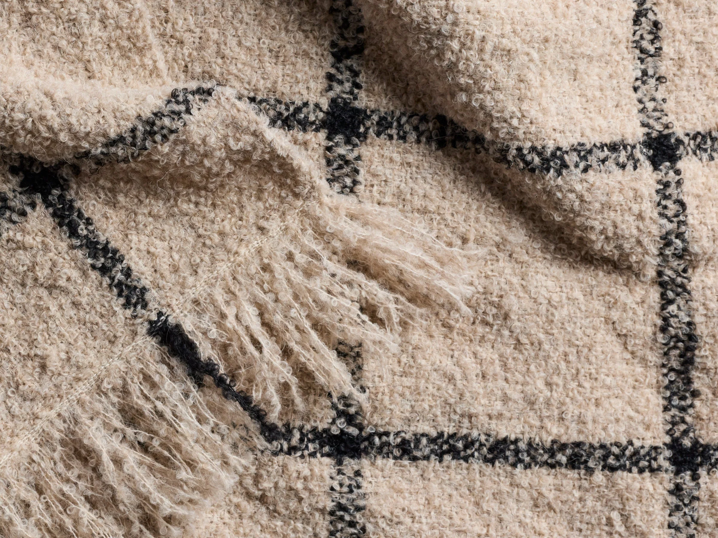 Alpaca Boucle Windowpane Throw - FINAL SALE (Natural with Onyx) - Image 3