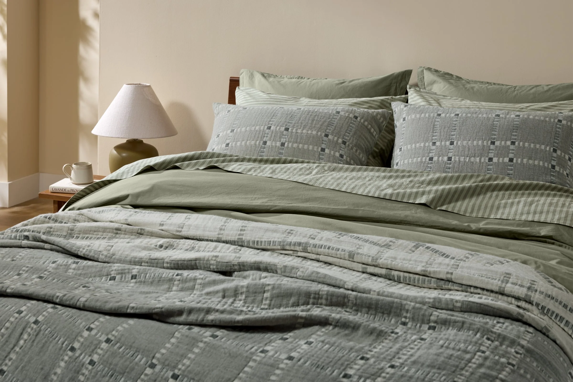 Grid Cotton Wool Coverlet - FINAL SALE (Moss) - Image 2