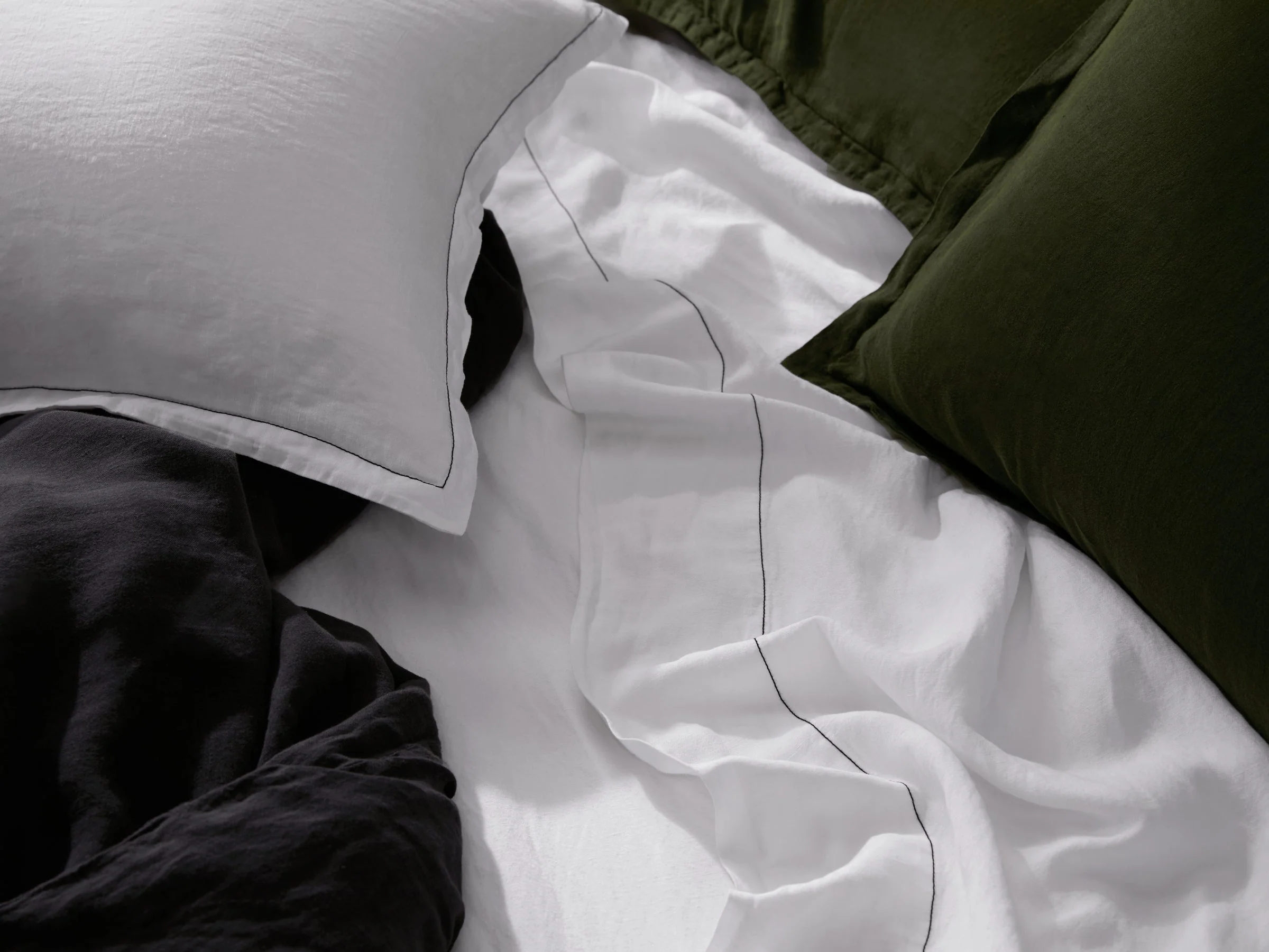 Linen Tencel Top Sheet - FINAL SALE (White with Black) - Image 4