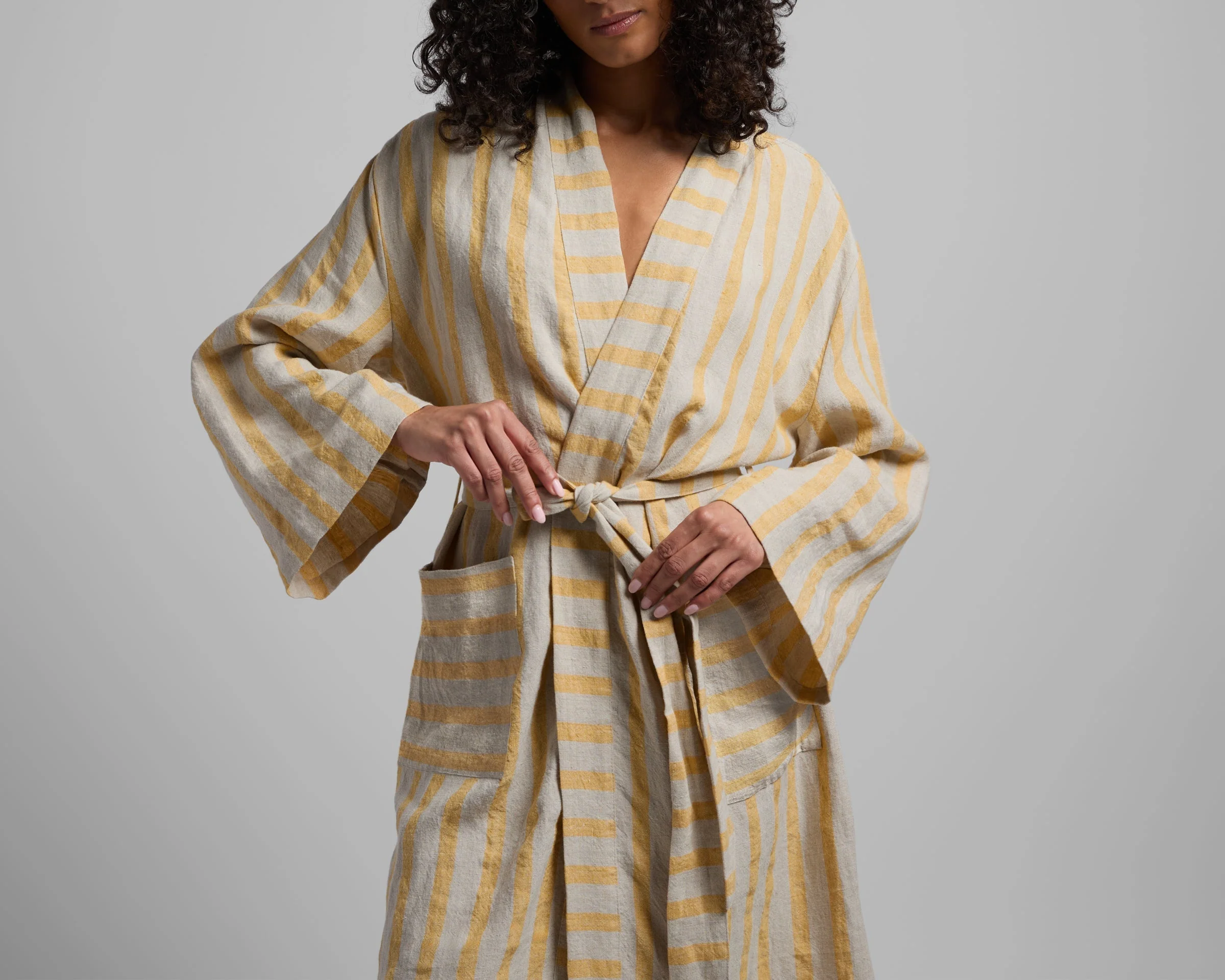 Linen Stripe Robe (Natural and Yellow) - Image 4