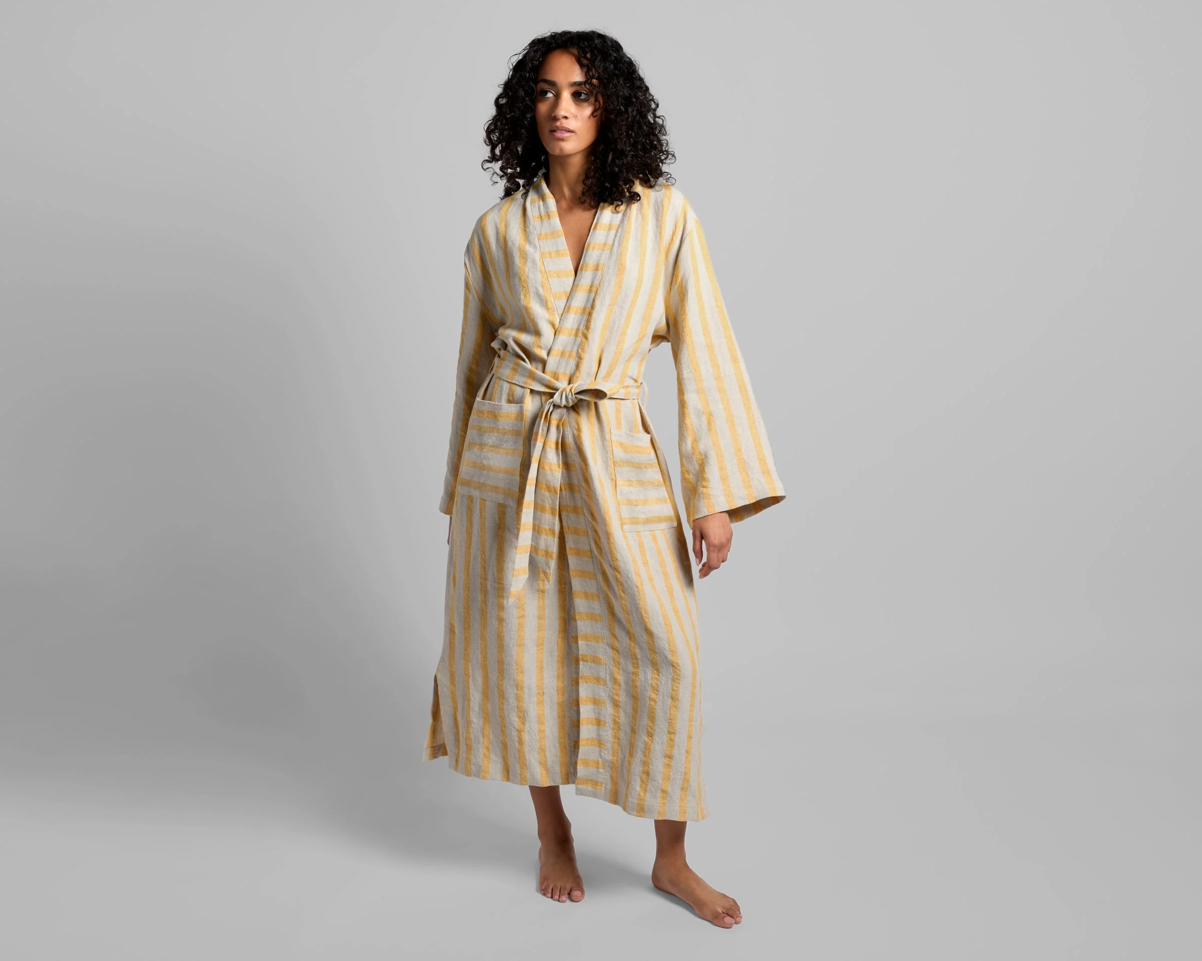 Linen Stripe Robe (Natural and Yellow) - Image 5