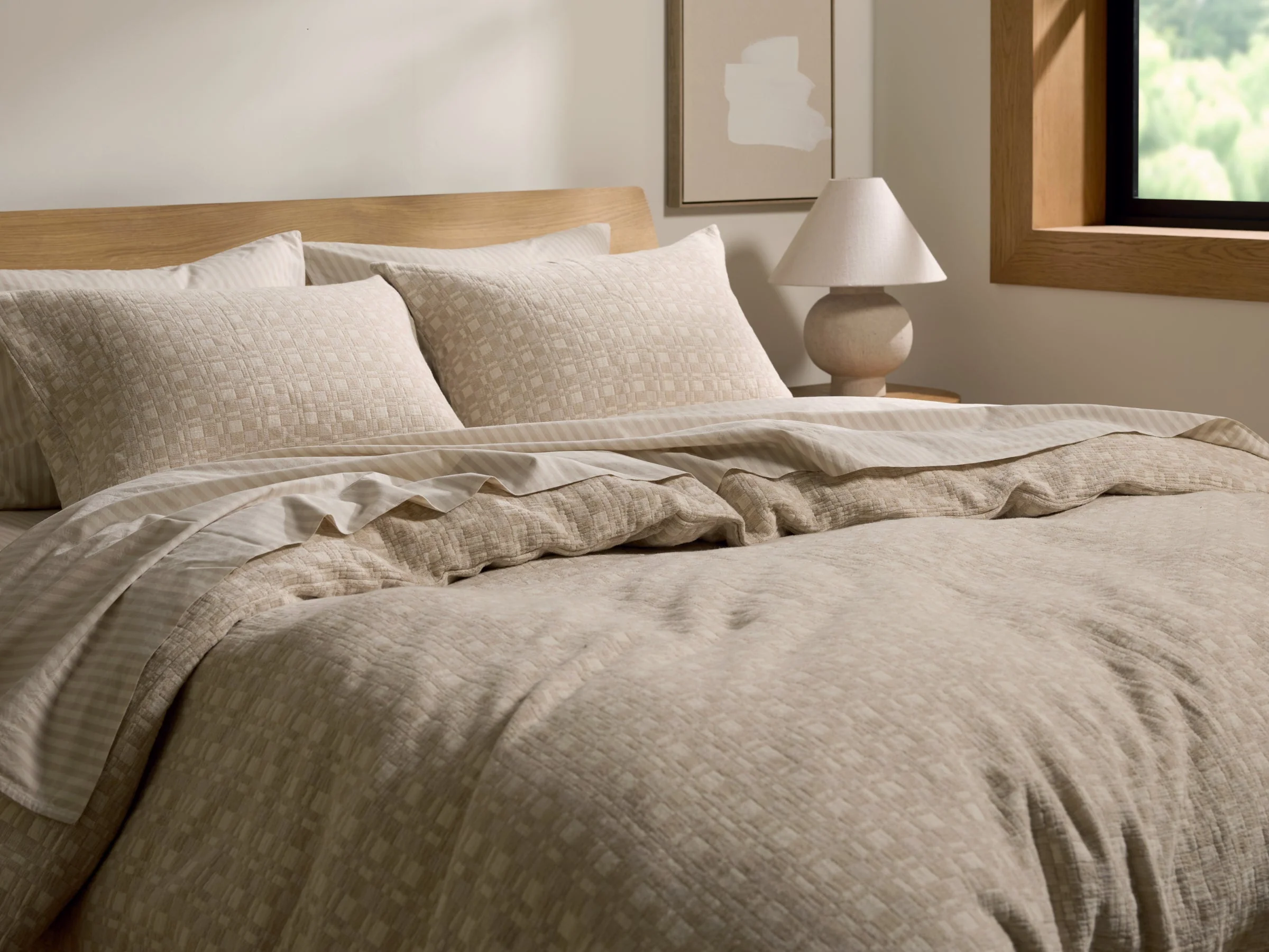 Modern Check Jacquard Duvet Cover (Cream and Bone) - Image 2