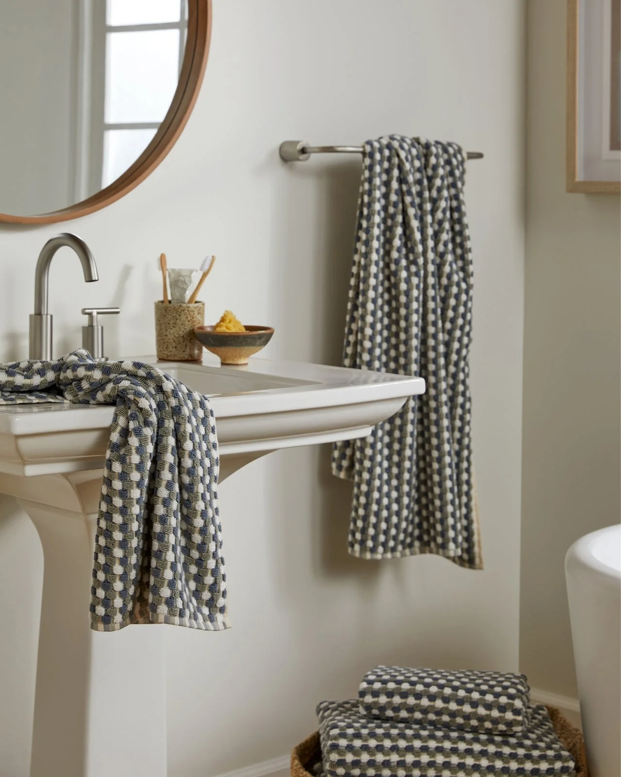 Organic Cotton Mosaic Towels (Moss and Dusk) - Image 4