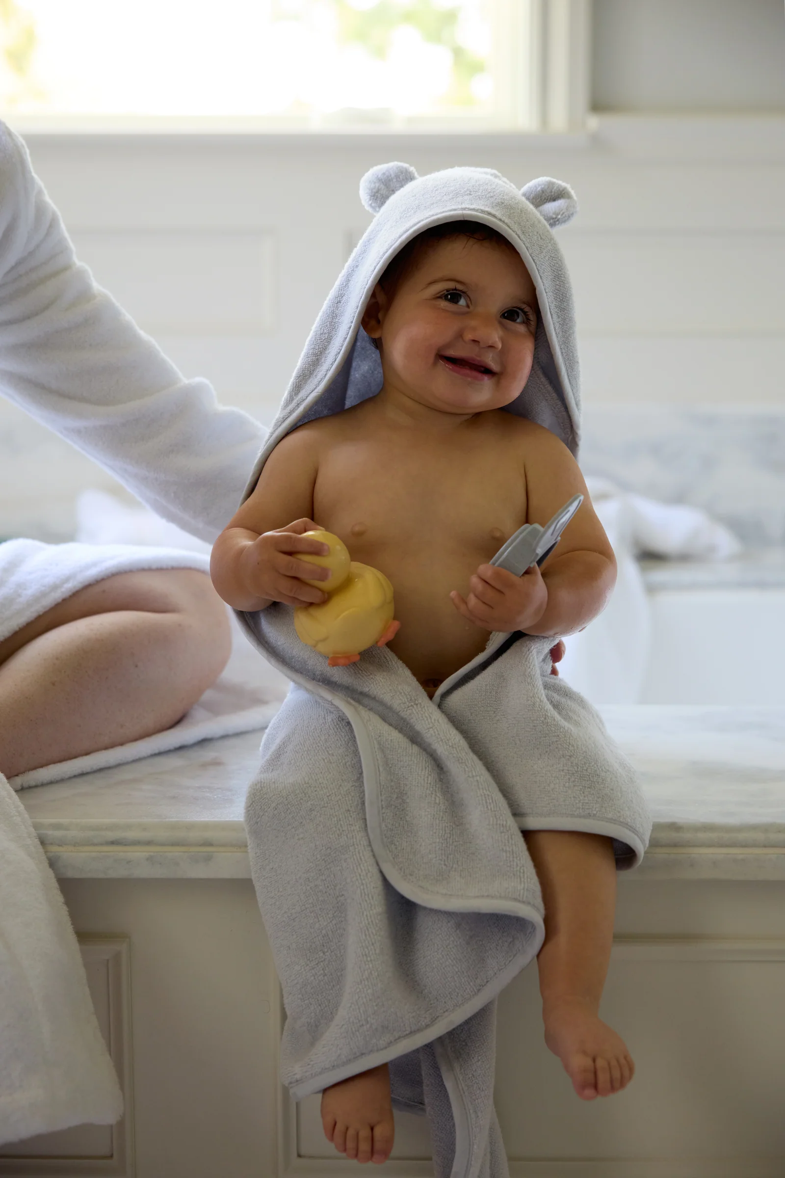 Organic Hooded Baby Towel with Ears (Sky) - Image 2