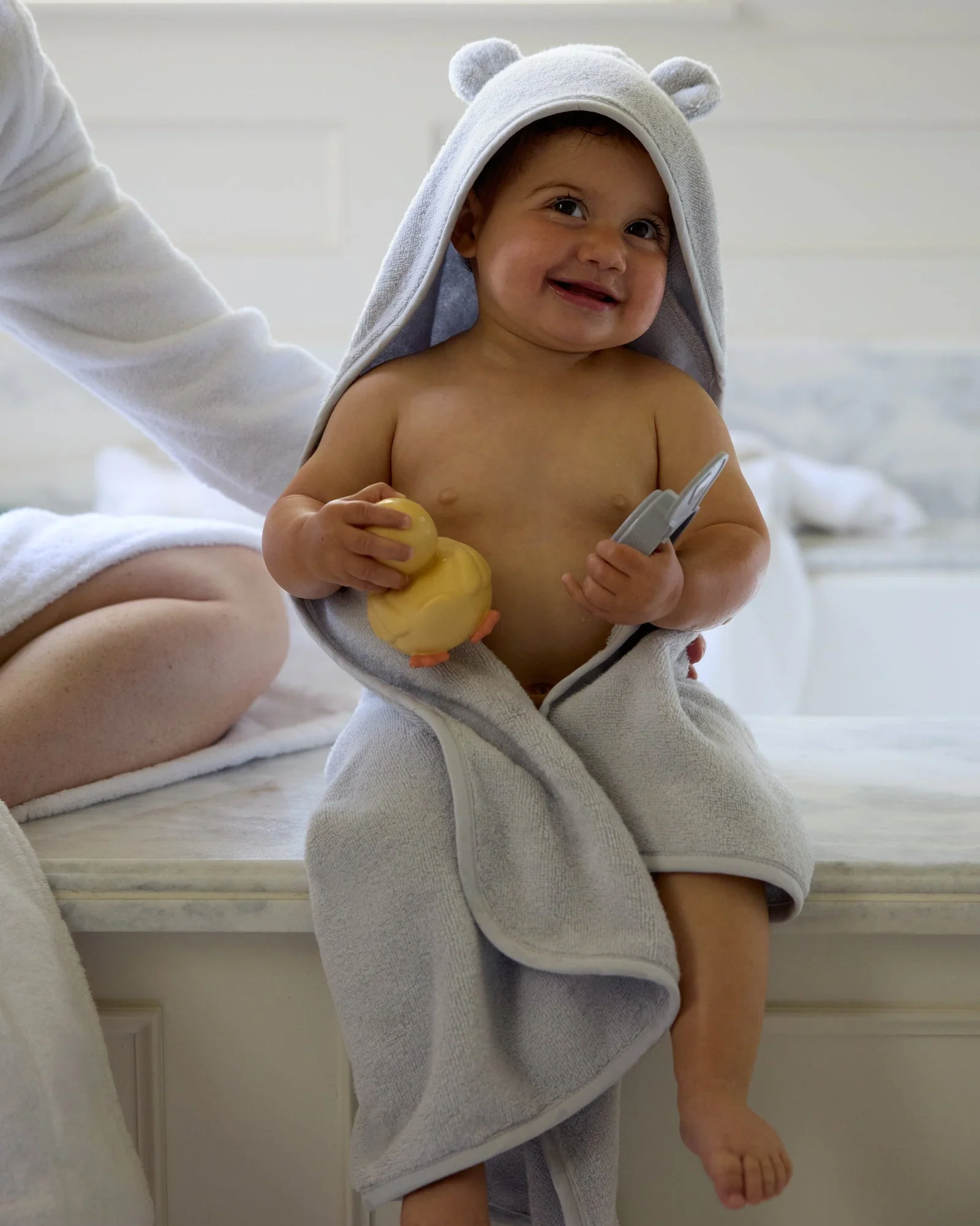 Organic Hooded Toddler Towel with Ears (Sky) - Image 2