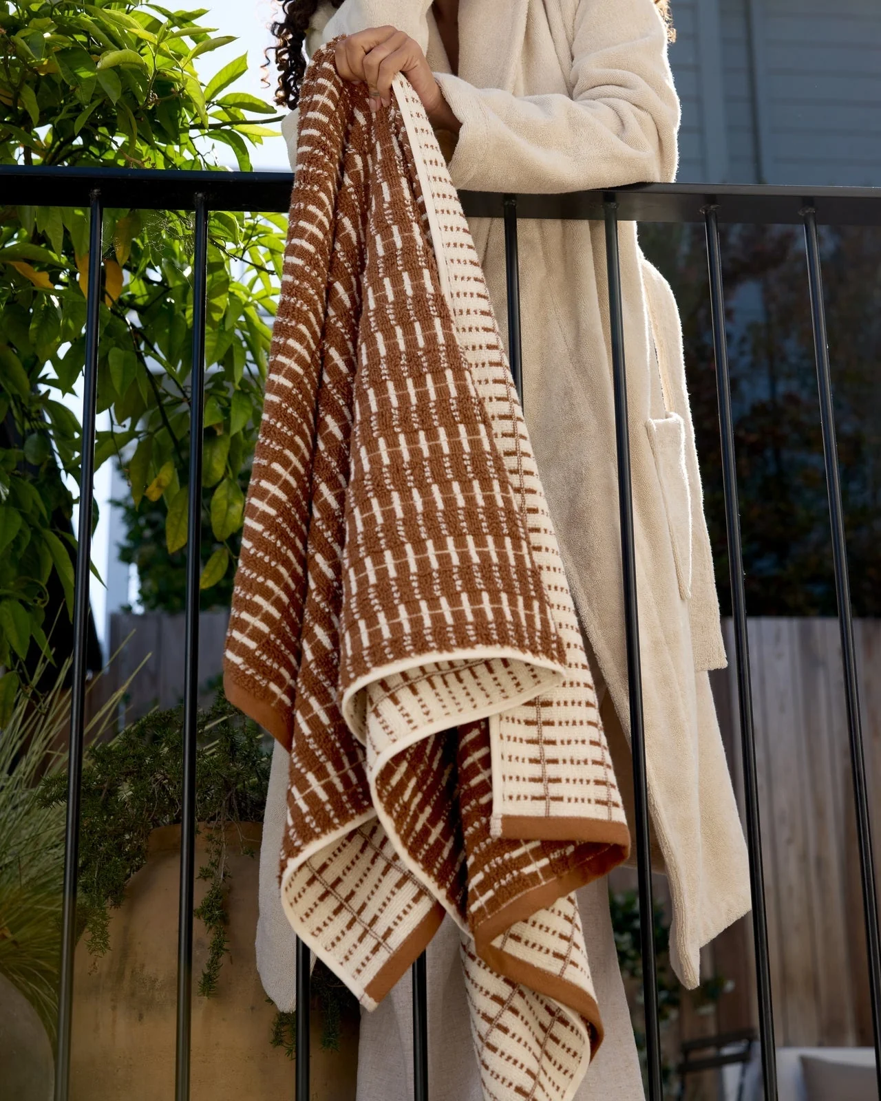 Organic Ladder Stripe Towels (Tobacco and Cream) - Image 4
