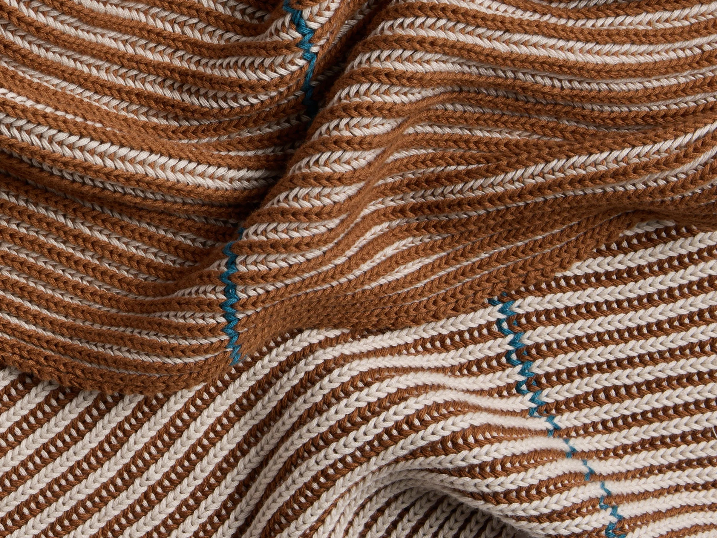Organic Two Tone Rib Knit Throw (Bone and Tobacco) - Image 3