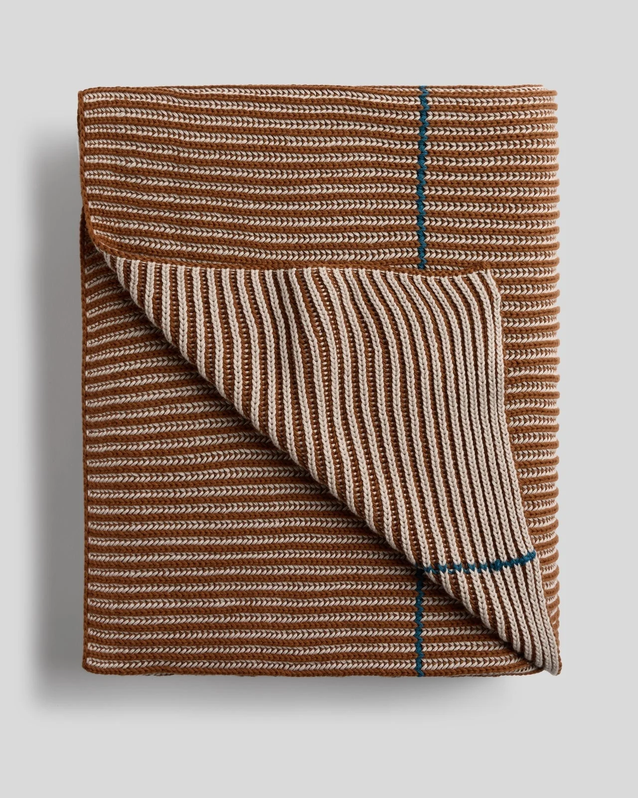Organic Two Tone Rib Knit Throw (Bone and Tobacco) - Image 4