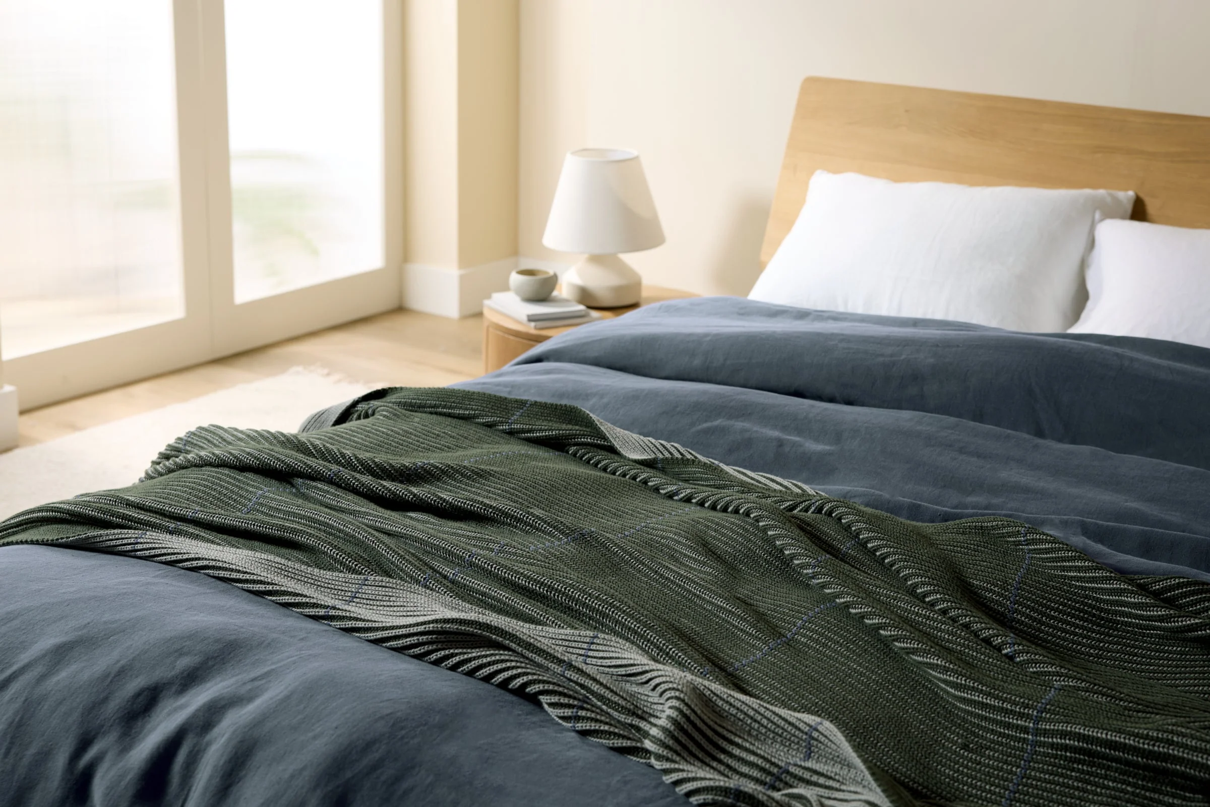 Organic Two Tone Rib Knit Throw (Moss and Evergreen) - Image 2