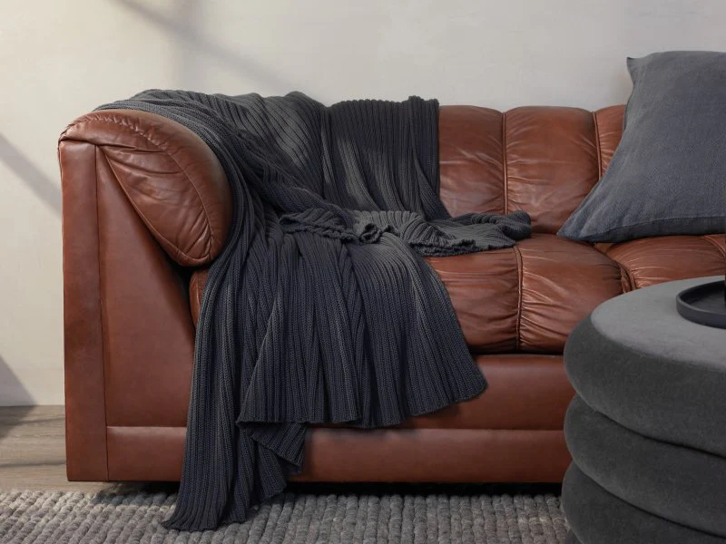 Oversized Rib Knit Throw (Charcoal) - Image 3