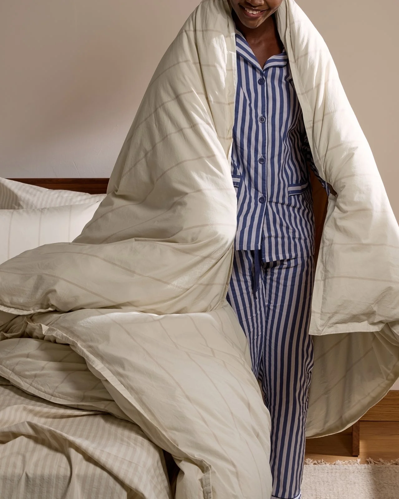 Percale Duvet Cover Set - Bone Stripe F/Q - Image 4