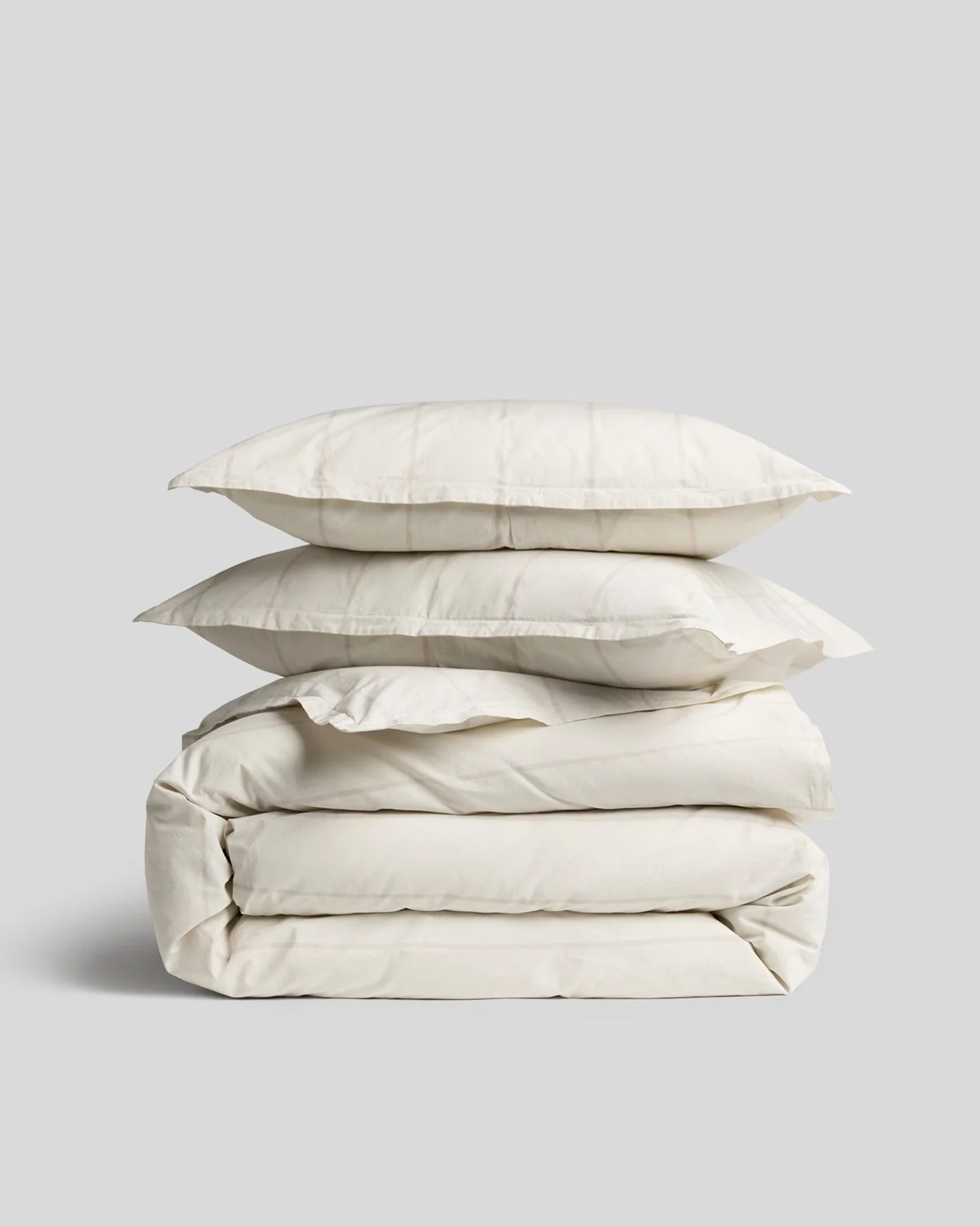 Percale Duvet Cover Set - Bone Stripe K/CK