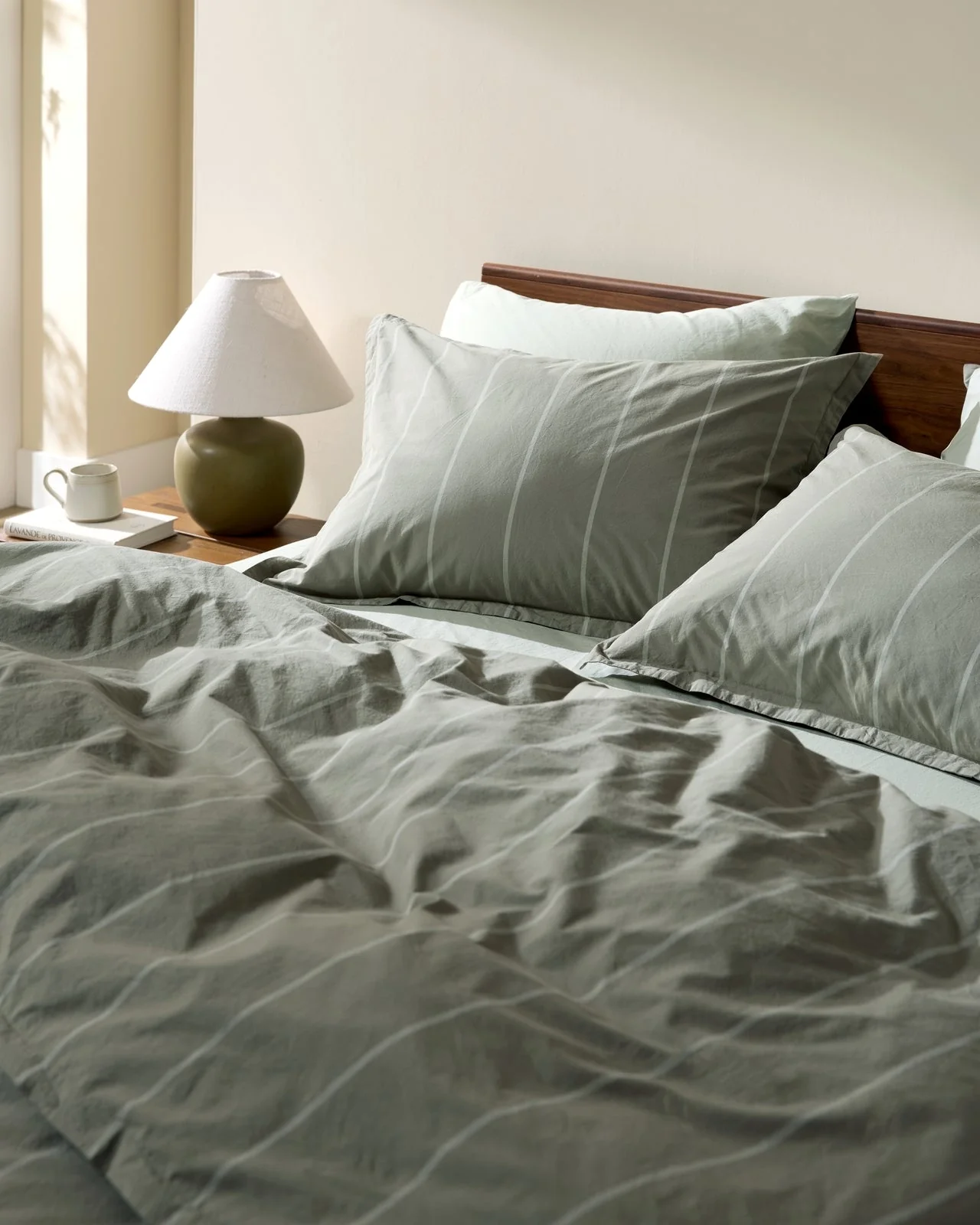Percale Duvet Cover Set - Moss Stripe TW/XL - Image 4
