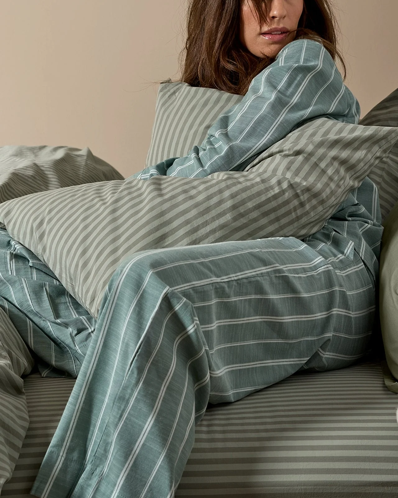 Percale Sheet Set - Moss Stripe TW/XL - Image 4