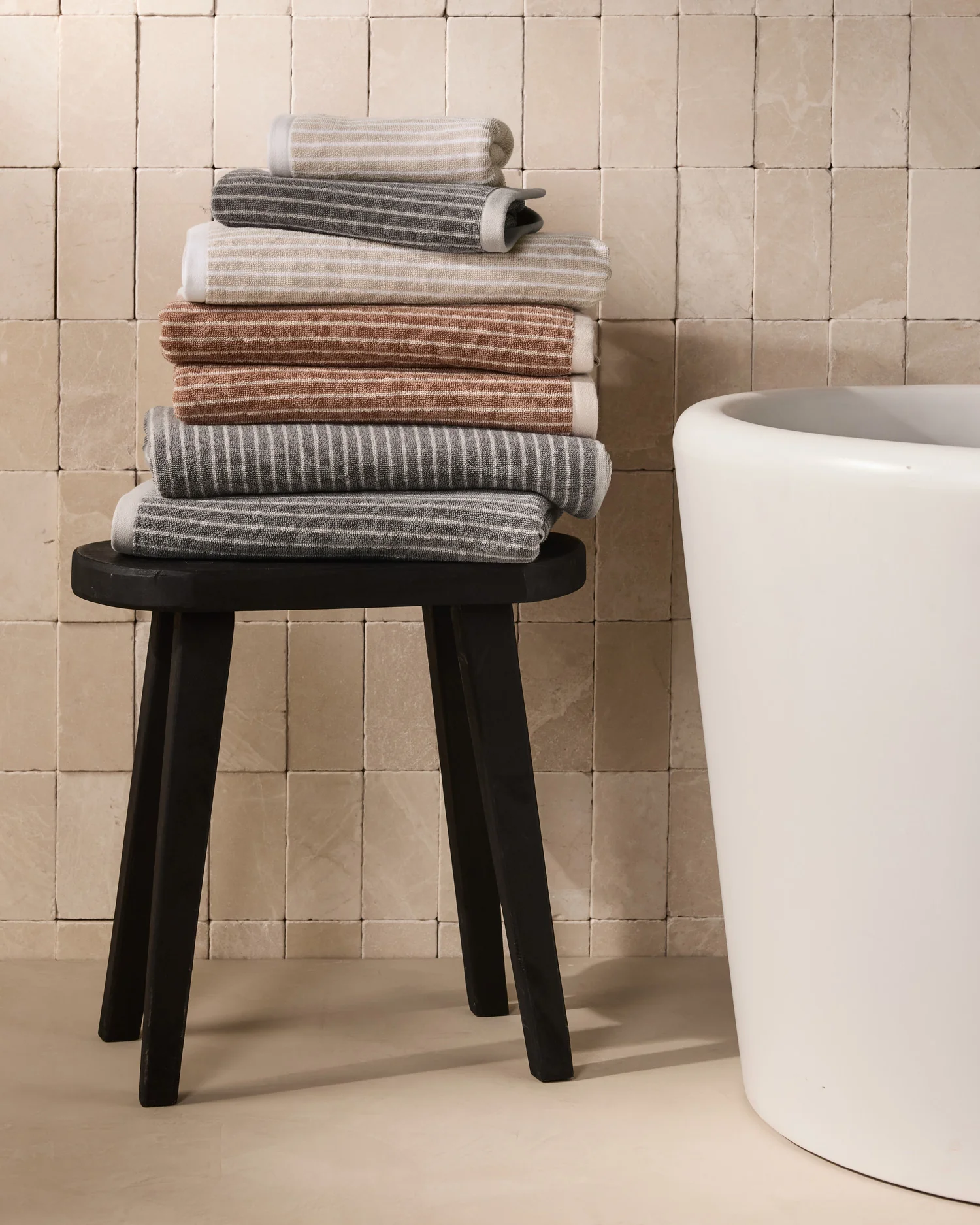 Pinstripe Towels (Pebble and Dove) - Image 4