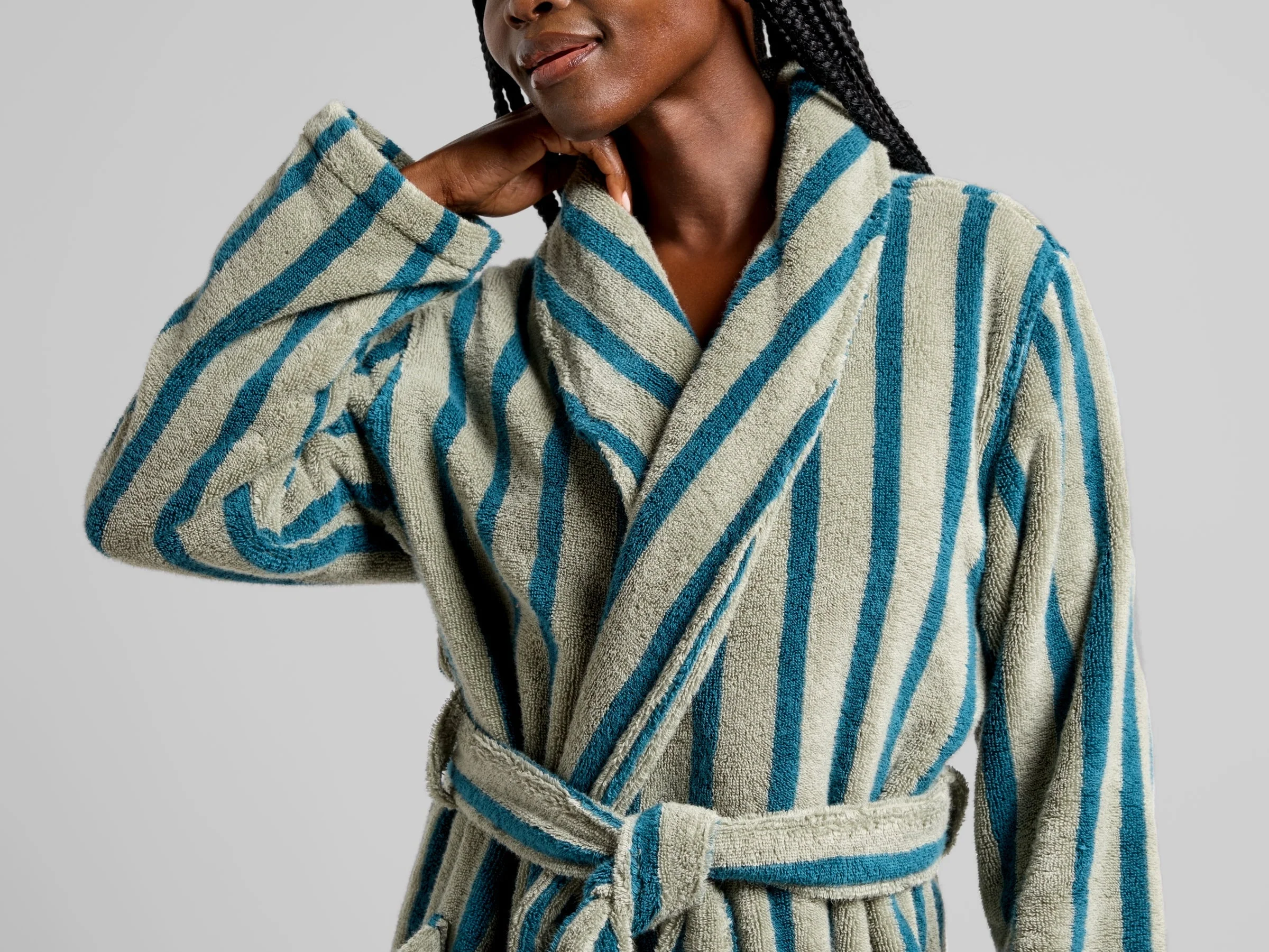 Terry Stripe Robe (Moss and Peacock) - Image 4